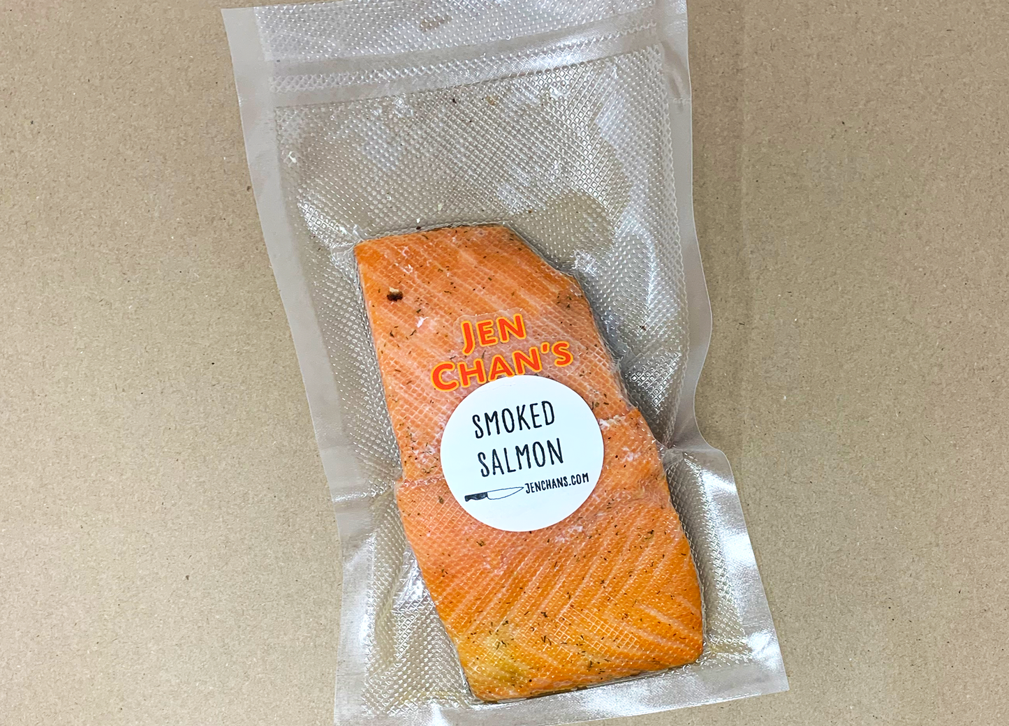 JenChan's Our in house Smoked Salmon 8 ounces of salmon per portion OR Whole Salmon Side Perfect on a Bagel with some cream cheese, farm tomatoes, and capers. Or try it on a salad; it is quite delicious seared just as you would enjoy a salmon filet.